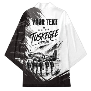 Personalized Tuskegee Airmen Kimono Black And White Grunge WWII Aviation Art