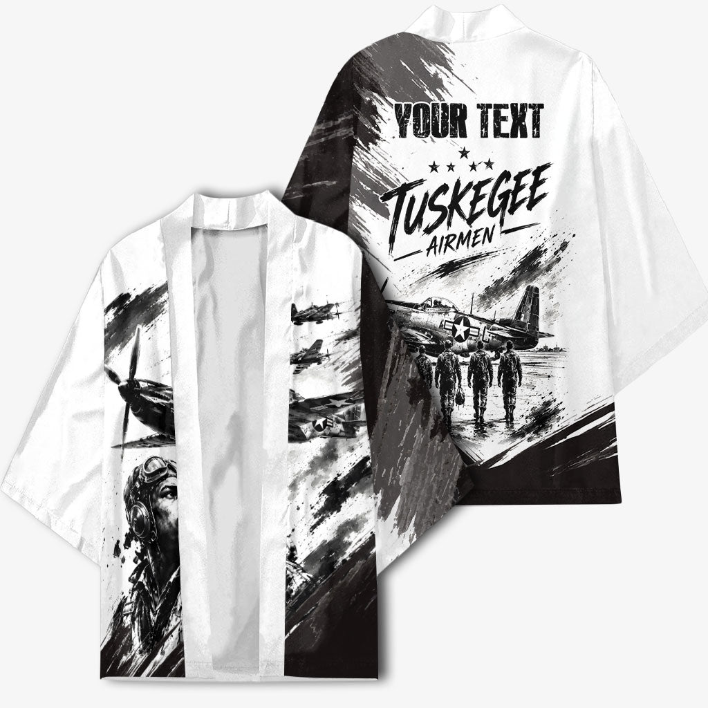 Personalized Tuskegee Airmen Kimono Black And White Grunge WWII Aviation Art