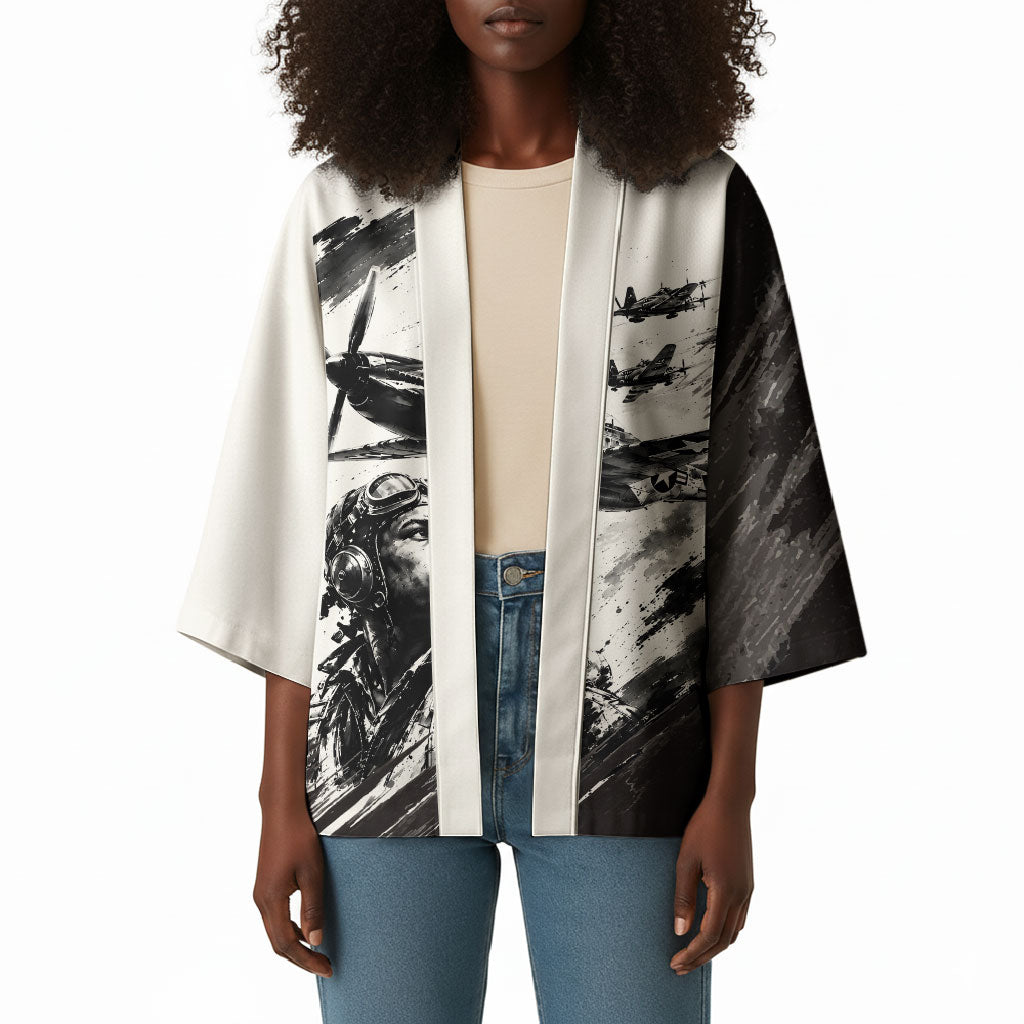 Personalized Tuskegee Airmen Kimono Black And White Grunge WWII Aviation Art