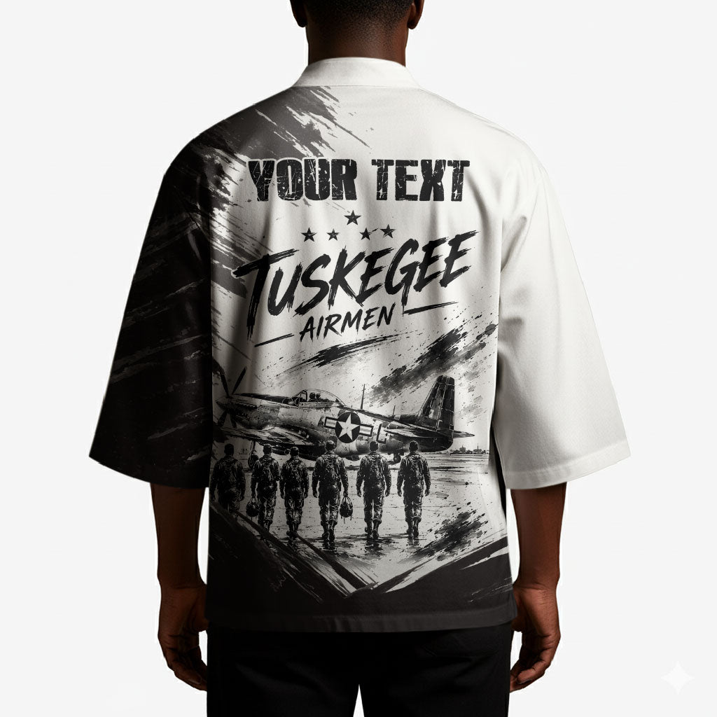 Personalized Tuskegee Airmen Kimono Black And White Grunge WWII Aviation Art