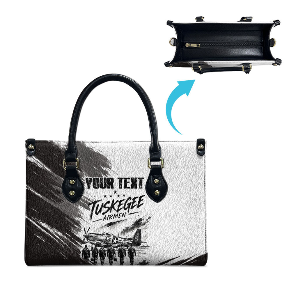 Personalized Tuskegee Airmen Leather Bag Black And White Grunge WWII Aviation Art