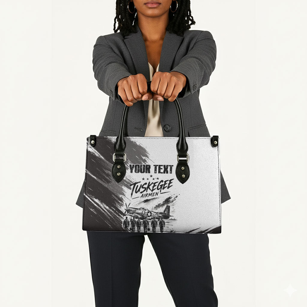 Personalized Tuskegee Airmen Leather Bag Black And White Grunge WWII Aviation Art