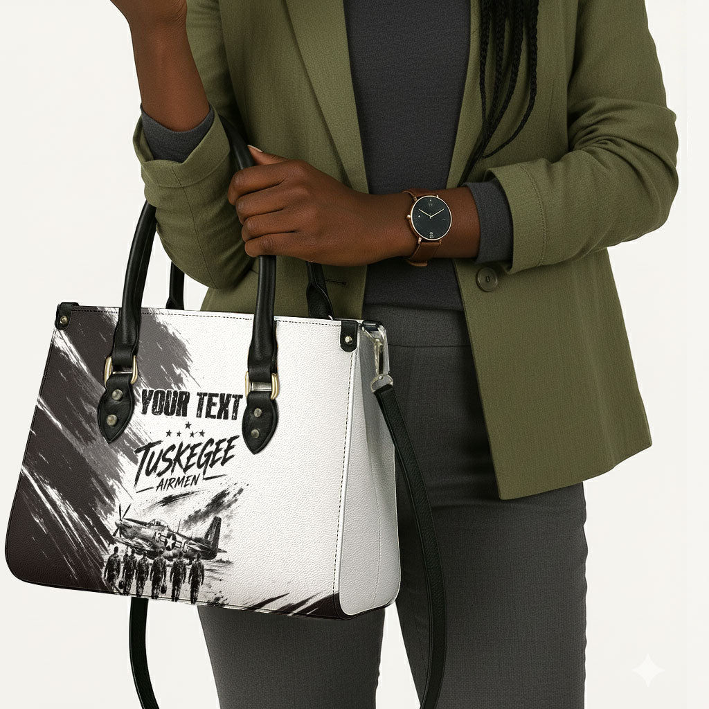 Personalized Tuskegee Airmen Leather Bag Black And White Grunge WWII Aviation Art