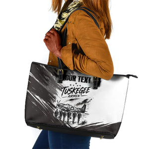 Personalized Tuskegee Airmen Leather Tote Bag Black And White Grunge WWII Aviation Art