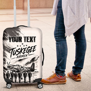 Personalized Tuskegee Airmen Luggage Cover Black And White Grunge WWII Aviation Art