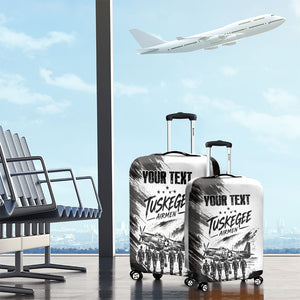Personalized Tuskegee Airmen Luggage Cover Black And White Grunge WWII Aviation Art