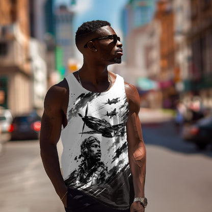 Personalized Tuskegee Airmen Men Tank Top Black And White Grunge WWII Aviation Art