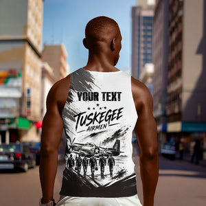 Personalized Tuskegee Airmen Men Tank Top Black And White Grunge WWII Aviation Art