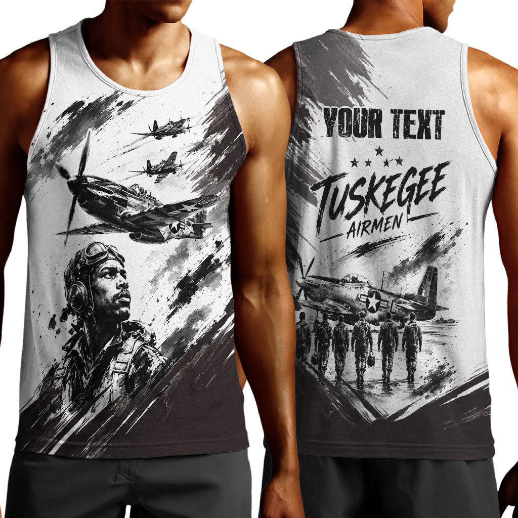 Personalized Tuskegee Airmen Men Tank Top Black And White Grunge WWII Aviation Art