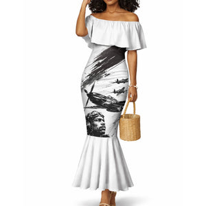 Personalized Tuskegee Airmen Mermaid Dress Black And White Grunge WWII Aviation Art