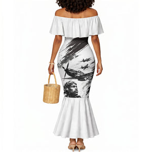 Personalized Tuskegee Airmen Mermaid Dress Black And White Grunge WWII Aviation Art