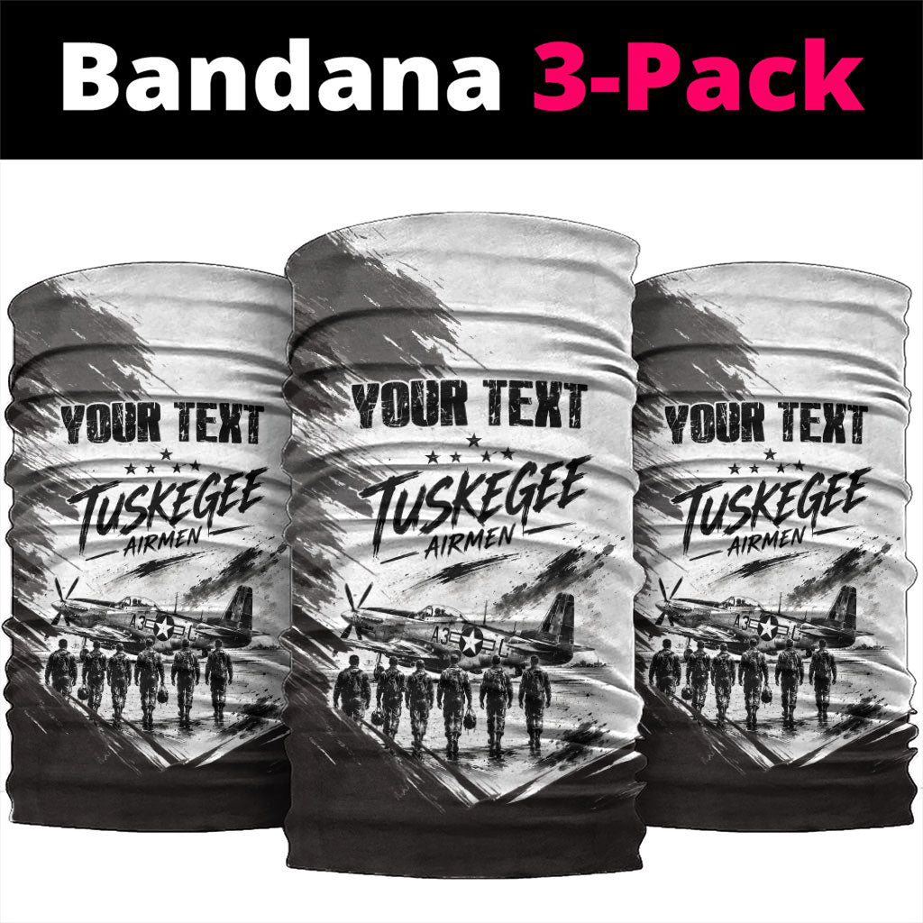 Personalized Tuskegee Airmen Neck Gaiter Black And White Grunge WWII Aviation Art