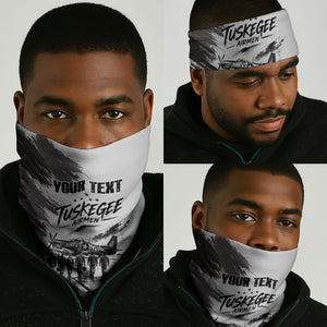 Personalized Tuskegee Airmen Neck Gaiter Black And White Grunge WWII Aviation Art