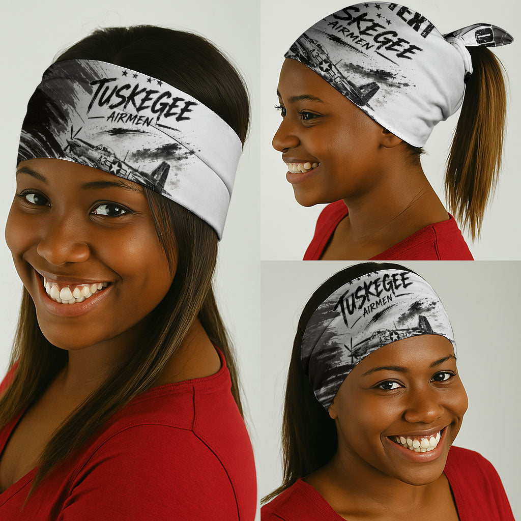 Personalized Tuskegee Airmen Neck Gaiter Black And White Grunge WWII Aviation Art