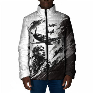 Personalized Tuskegee Airmen Padded Jacket Black And White Grunge WWII Aviation Art