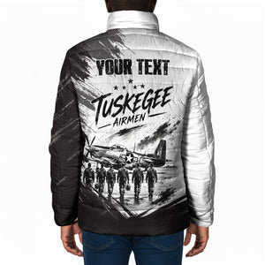 Personalized Tuskegee Airmen Padded Jacket Black And White Grunge WWII Aviation Art