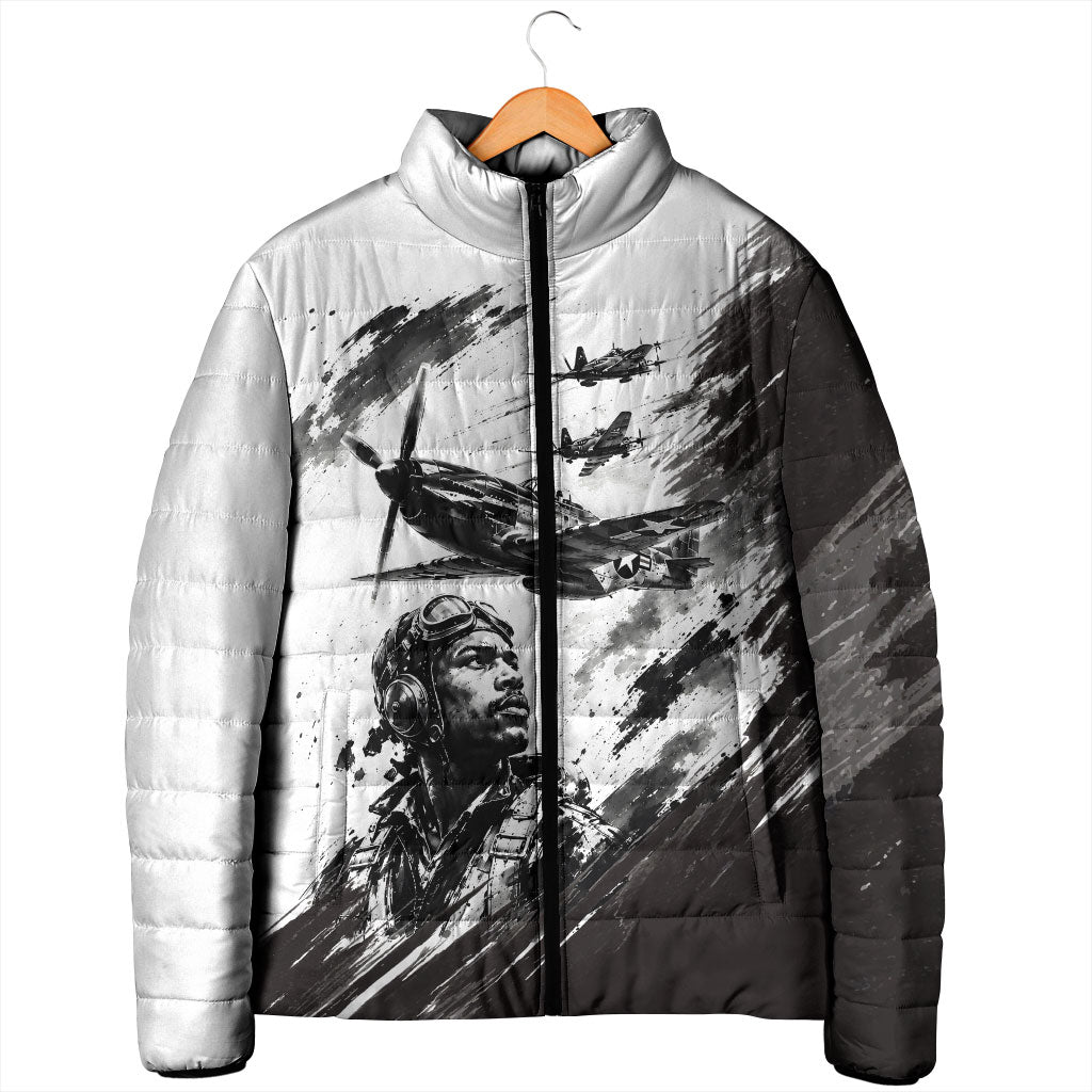 Personalized Tuskegee Airmen Padded Jacket Black And White Grunge WWII Aviation Art