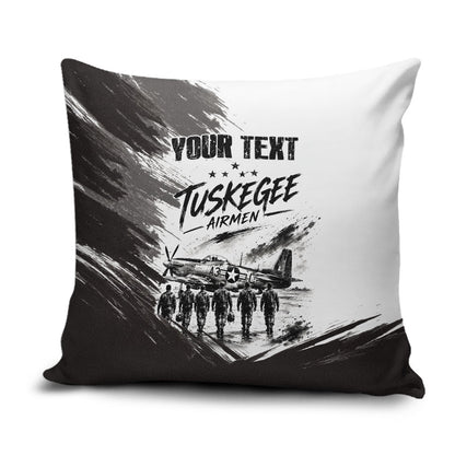 Personalized Tuskegee Airmen Pillow Cover Black And White Grunge WWII Aviation Art