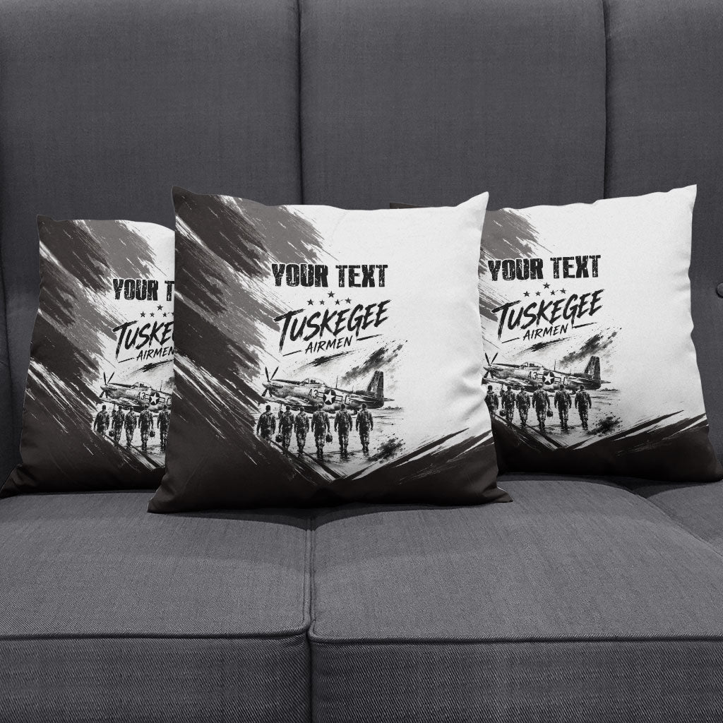Personalized Tuskegee Airmen Pillow Cover Black And White Grunge WWII Aviation Art