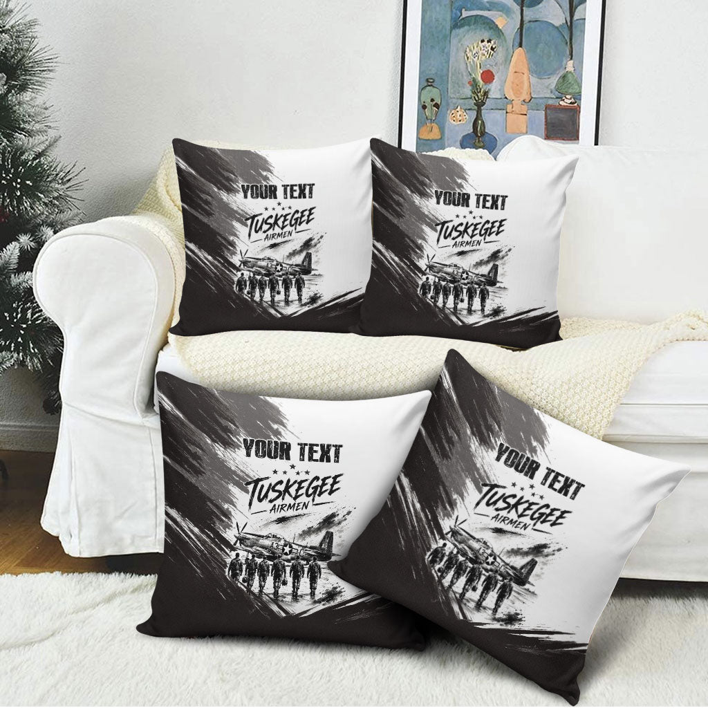 Personalized Tuskegee Airmen Pillow Cover Black And White Grunge WWII Aviation Art