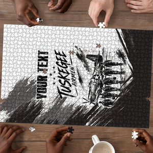 Personalized Tuskegee Airmen Puzzle Black And White Grunge WWII Aviation Art