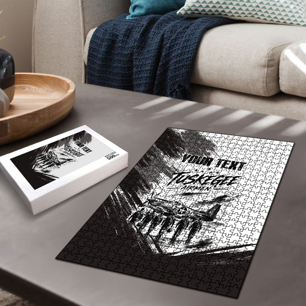 Personalized Tuskegee Airmen Puzzle Black And White Grunge WWII Aviation Art