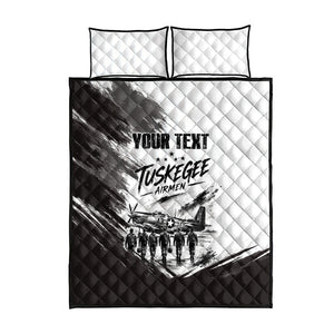 Personalized Tuskegee Airmen Quilt Bed Set Black And White Grunge WWII Aviation Art