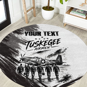 Personalized Tuskegee Airmen Round Carpet Black And White Grunge WWII Aviation Art