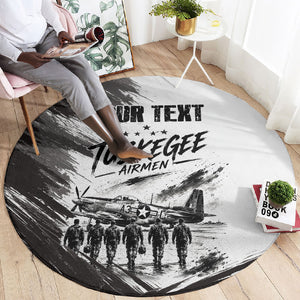 Personalized Tuskegee Airmen Round Carpet Black And White Grunge WWII Aviation Art
