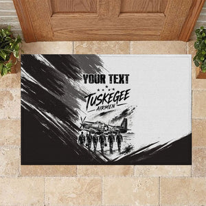 Personalized Tuskegee Airmen Rubber Doormat Black And White Grunge WWII Aviation Art