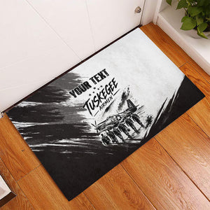 Personalized Tuskegee Airmen Rubber Doormat Black And White Grunge WWII Aviation Art