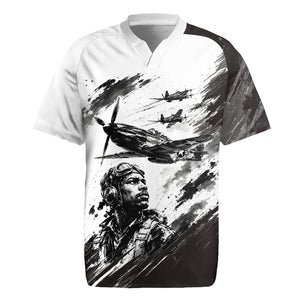 Personalized Tuskegee Airmen Rugby Jersey Black And White Grunge WWII Aviation Art