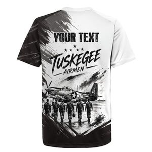 Personalized Tuskegee Airmen Rugby Jersey Black And White Grunge WWII Aviation Art
