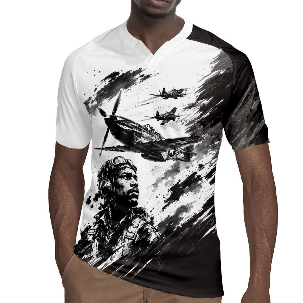 Personalized Tuskegee Airmen Rugby Jersey Black And White Grunge WWII Aviation Art