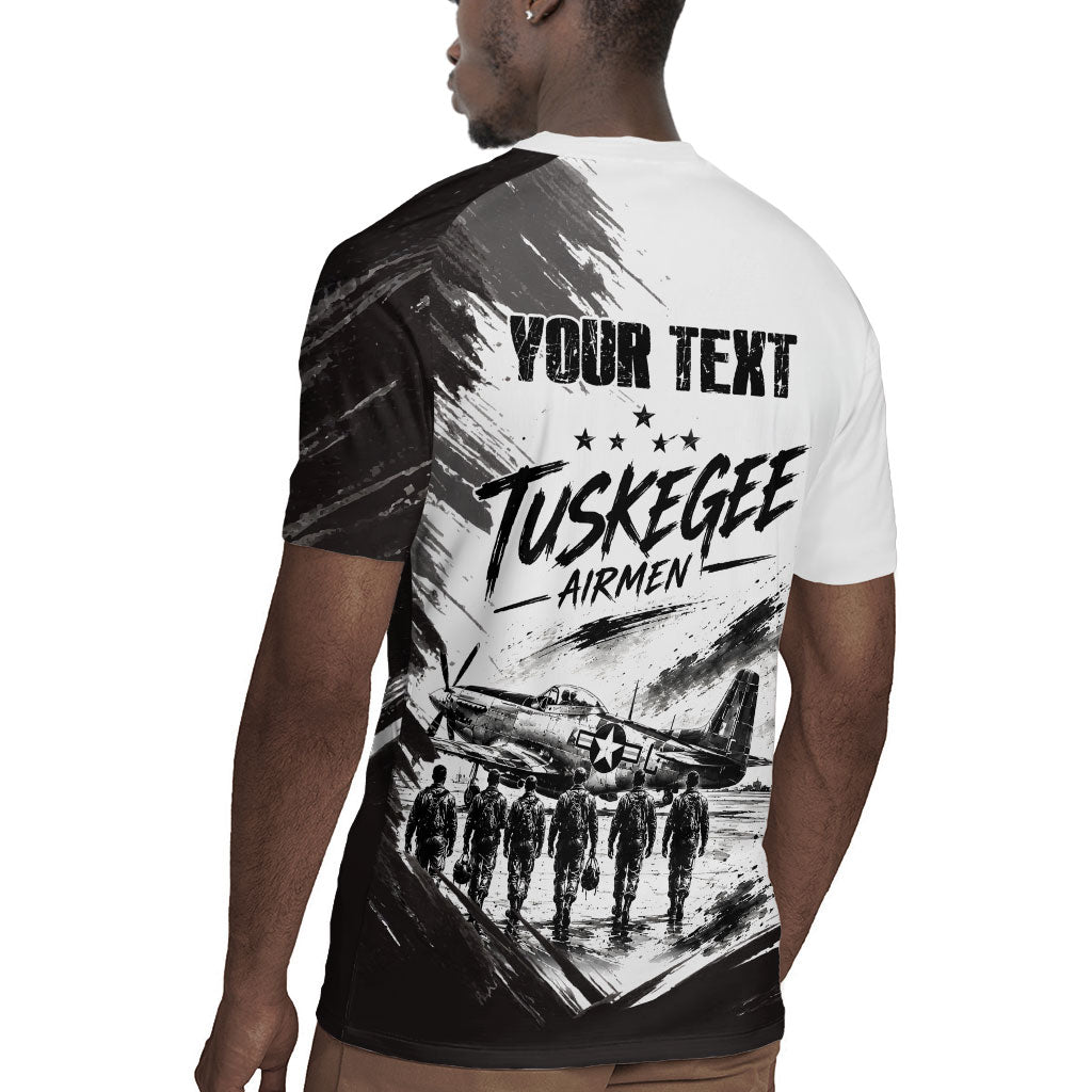 Personalized Tuskegee Airmen Rugby Jersey Black And White Grunge WWII Aviation Art