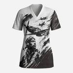 Personalized Tuskegee Airmen Scrub Top Black And White Grunge WWII Aviation Art