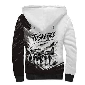 Personalized Tuskegee Airmen Sherpa Hoodie Black And White Grunge WWII Aviation Art