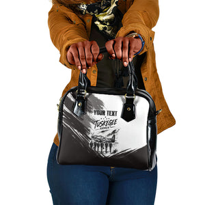 Personalized Tuskegee Airmen Shoulder Handbag Black And White Grunge WWII Aviation Art