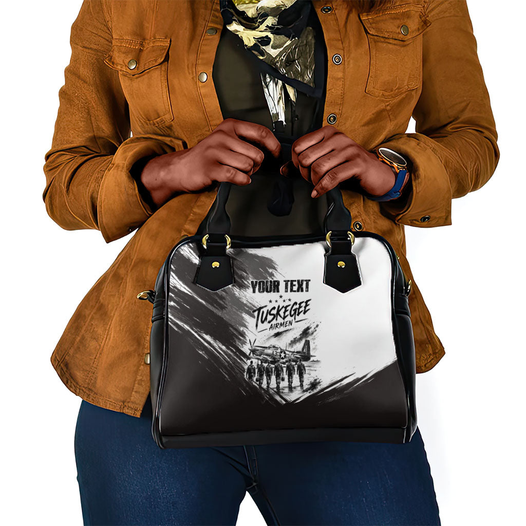 Personalized Tuskegee Airmen Shoulder Handbag Black And White Grunge WWII Aviation Art