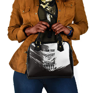 Personalized Tuskegee Airmen Shoulder Handbag Black And White Grunge WWII Aviation Art