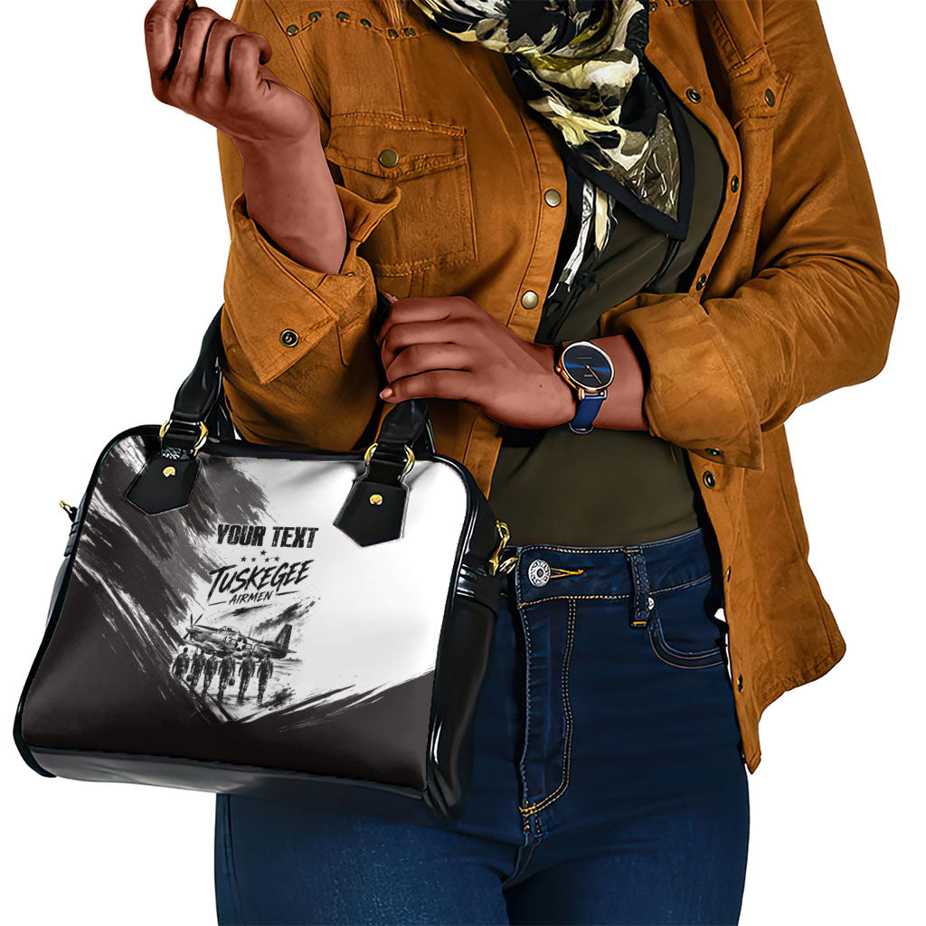Personalized Tuskegee Airmen Shoulder Handbag Black And White Grunge WWII Aviation Art
