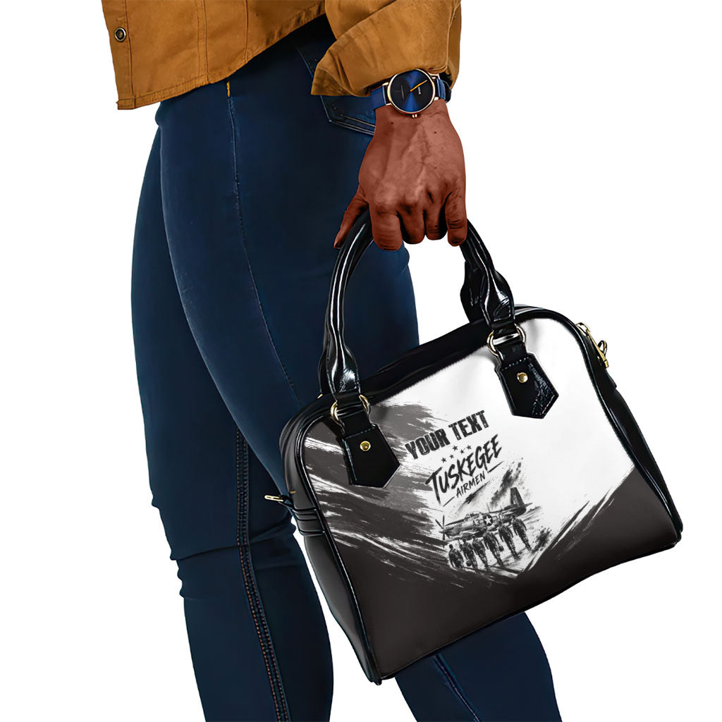 Personalized Tuskegee Airmen Shoulder Handbag Black And White Grunge WWII Aviation Art