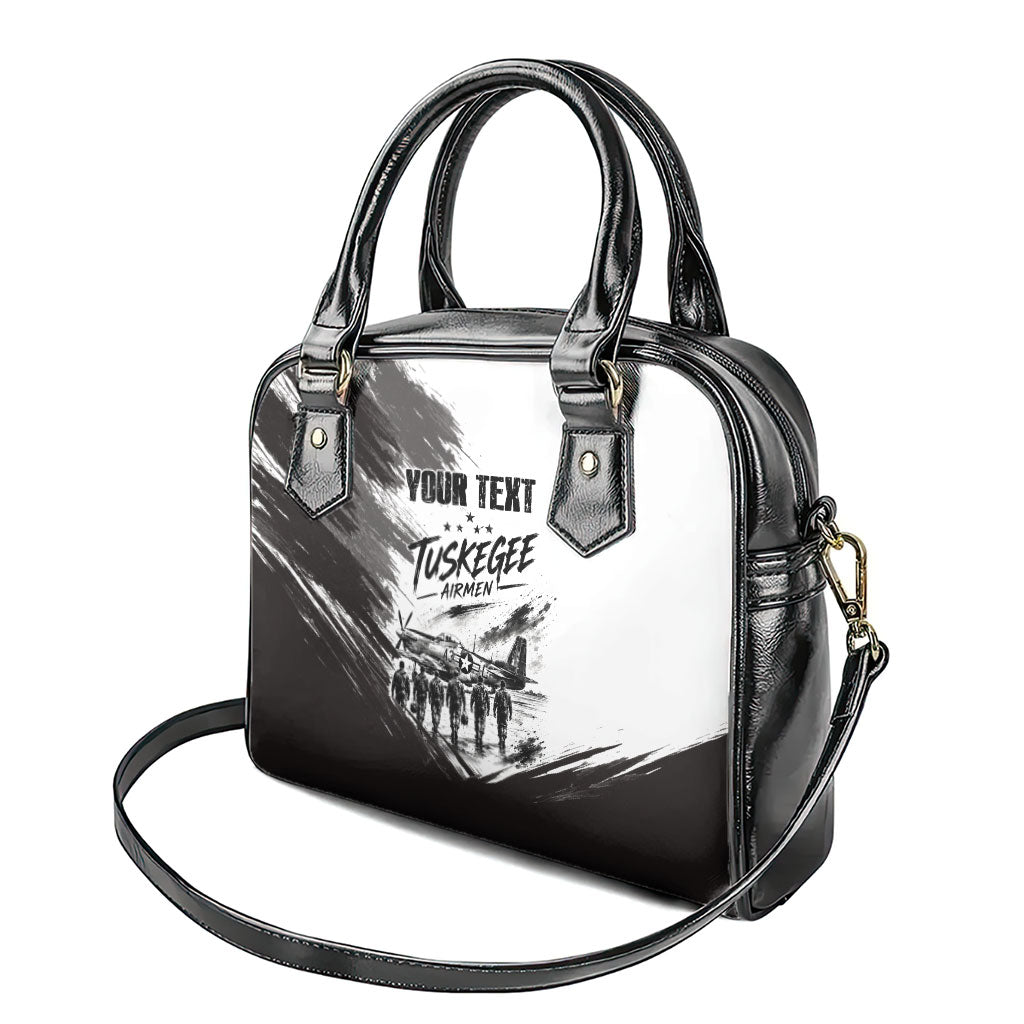 Personalized Tuskegee Airmen Shoulder Handbag Black And White Grunge WWII Aviation Art