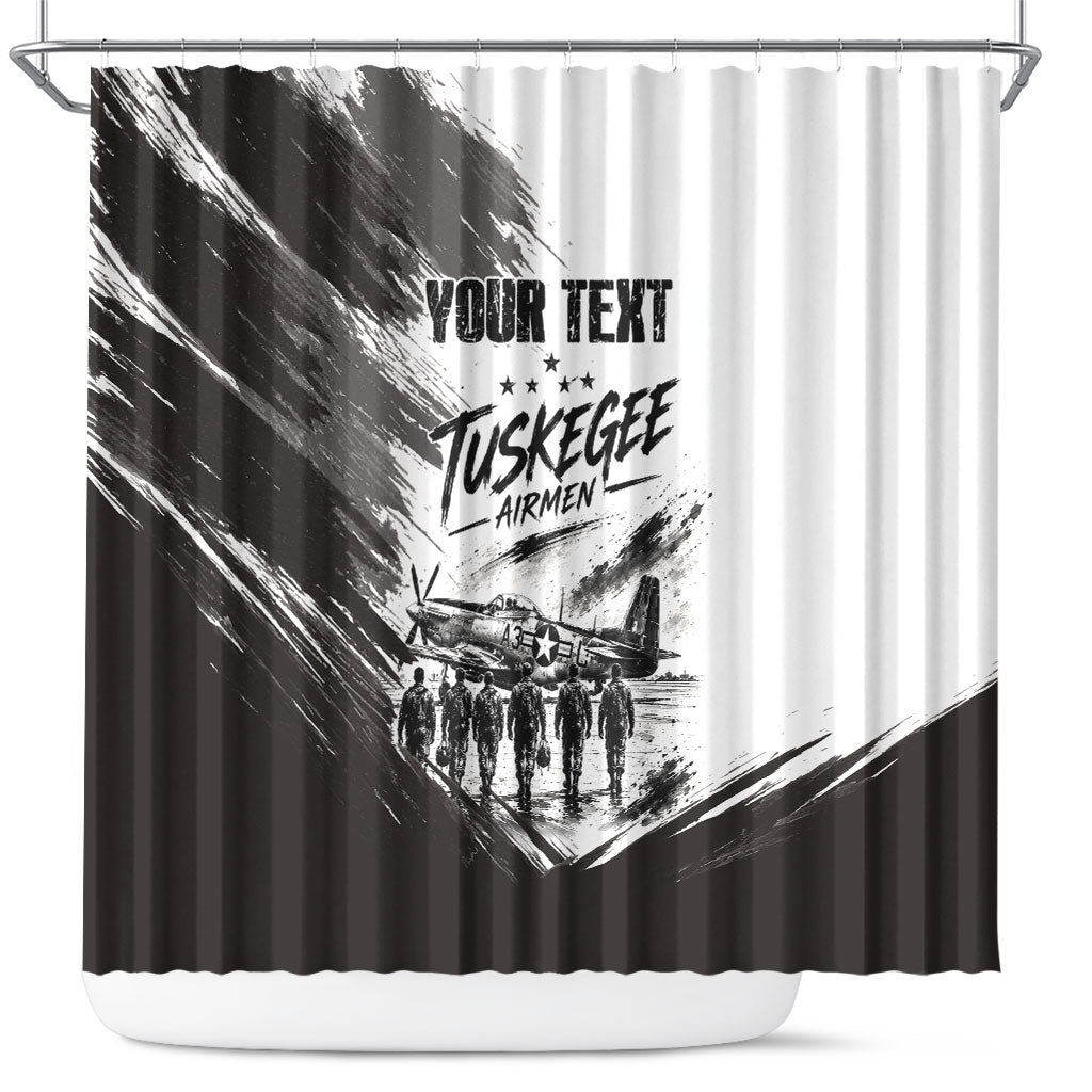 Personalized Tuskegee Airmen Shower Curtain Black And White Grunge WWII Aviation Art