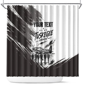 Personalized Tuskegee Airmen Shower Curtain Black And White Grunge WWII Aviation Art