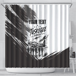 Personalized Tuskegee Airmen Shower Curtain Black And White Grunge WWII Aviation Art