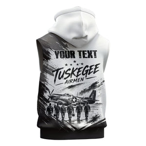 Personalized Tuskegee Airmen Sleeveless Hoodie Black And White Grunge WWII Aviation Art