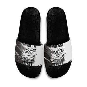 Personalized Tuskegee Airmen Slide Sandals Black And White Grunge WWII Aviation Art