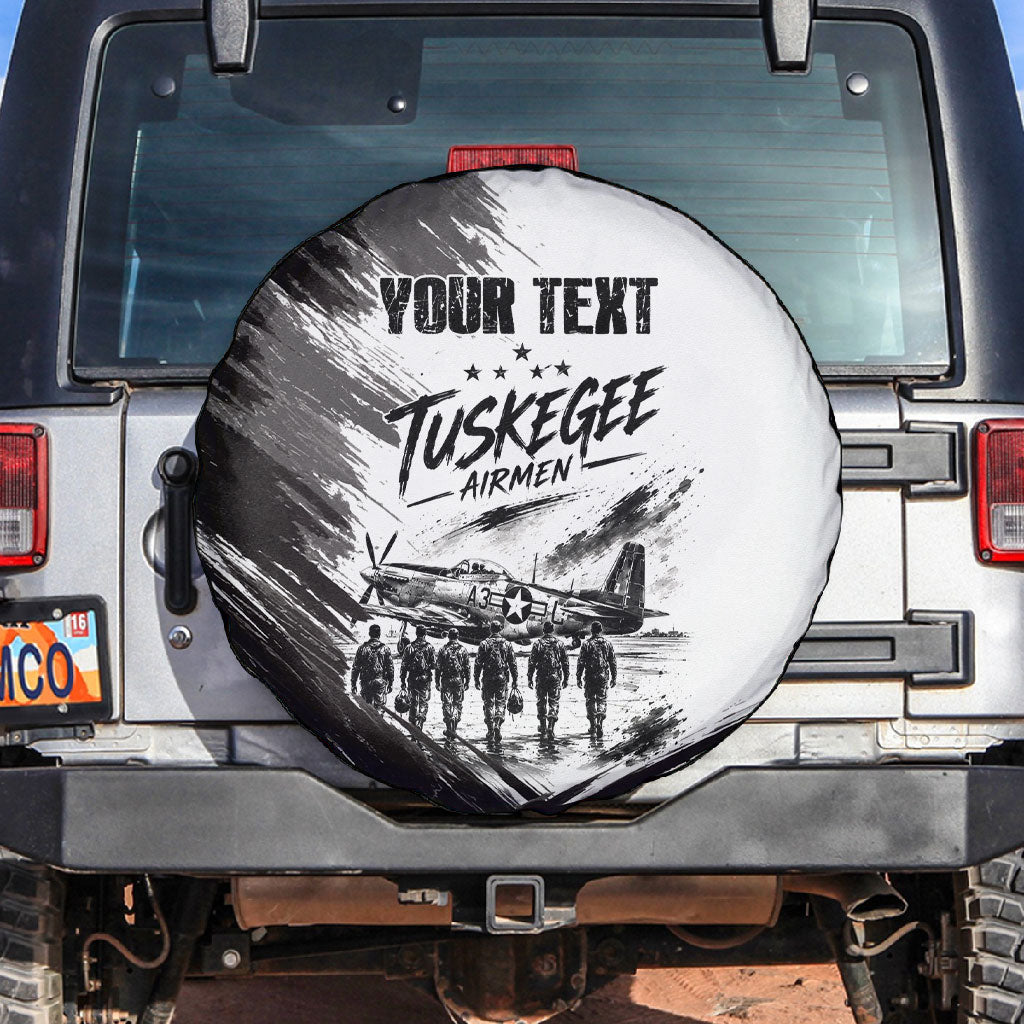 Personalized Tuskegee Airmen Spare Tire Cover Black And White Grunge WWII Aviation Art