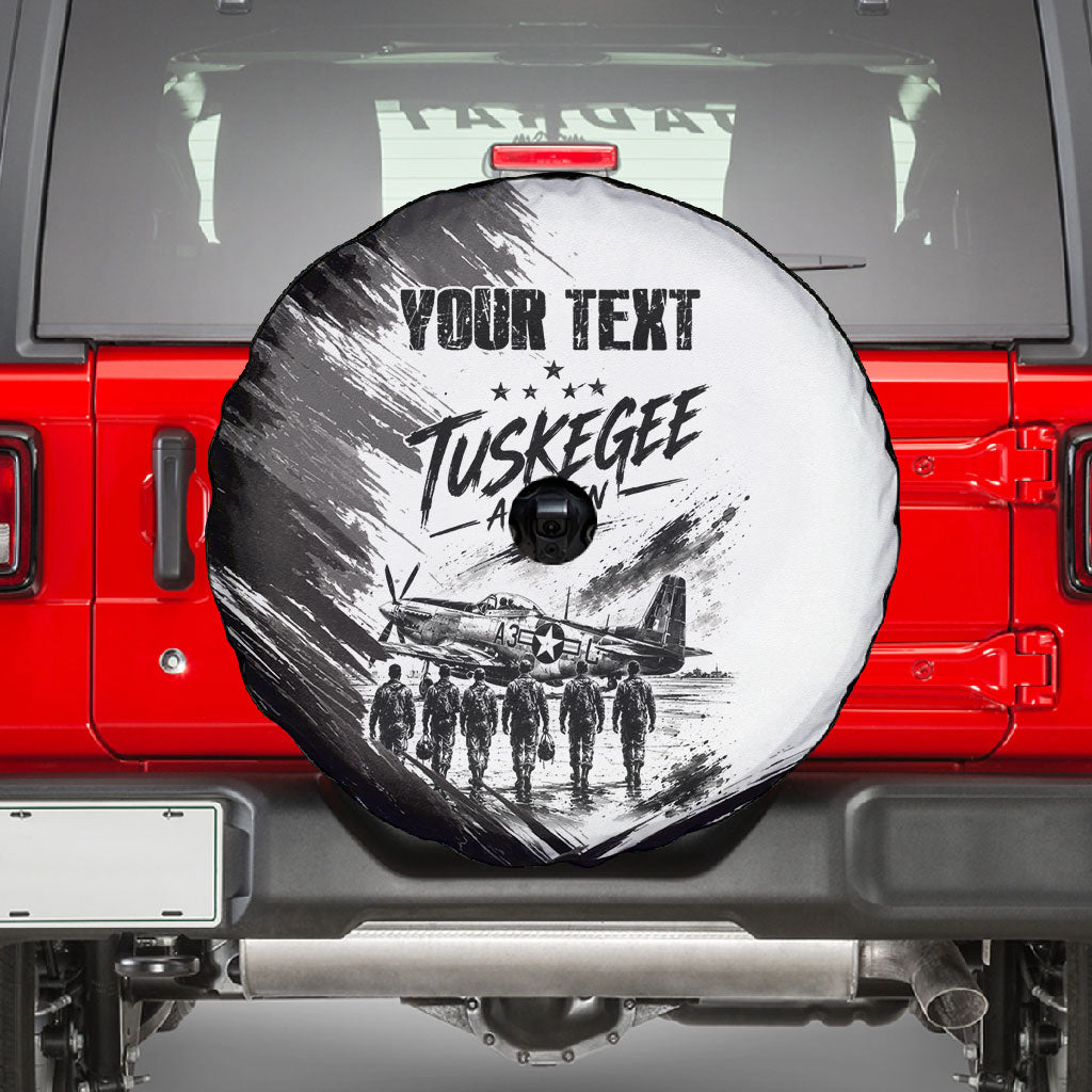 Personalized Tuskegee Airmen Spare Tire Cover Black And White Grunge WWII Aviation Art